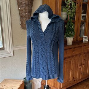 Tommy Bahama Blue V-Neck Cable Knit 100% Cotton Sweater Size S/P